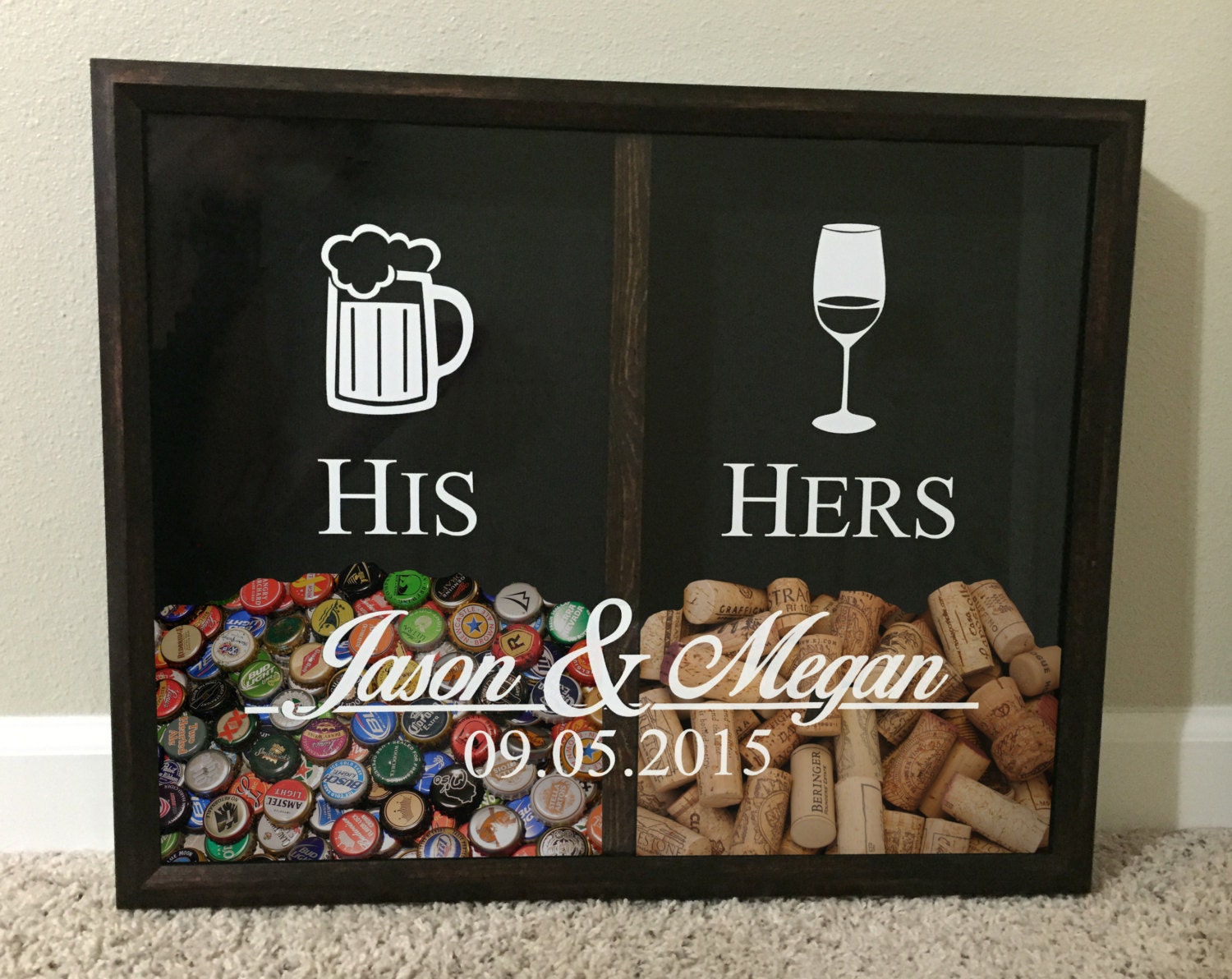 Design Wine Cork Picture Frame his and hers mr mrs wine cork beer cap tab holder
