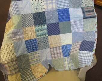 Baby Boy Quilt Shades of Blue Patchwork