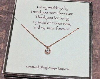CZ diamond pendant, cz solitaire cubic zirconia, dot necklace, rose gold jewelry, bridesmaid gift, maid of honor gift N124