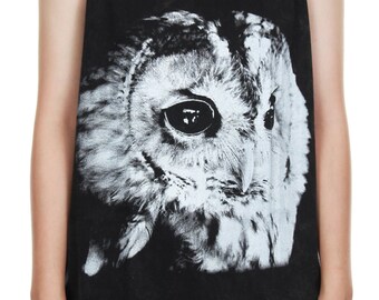 Owl Tank Top Owl Shirt Hedwig Owl Stonewashed Bleached Animal Art Design Tank Women Shirt Tunic Top Tank Top Size M,L,XL - IZJBT123