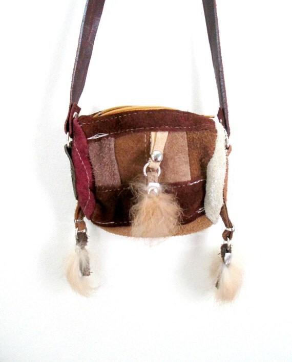 Boho Hippie Crossbody Suede Pouch / Festival Purse 1960s 1970s