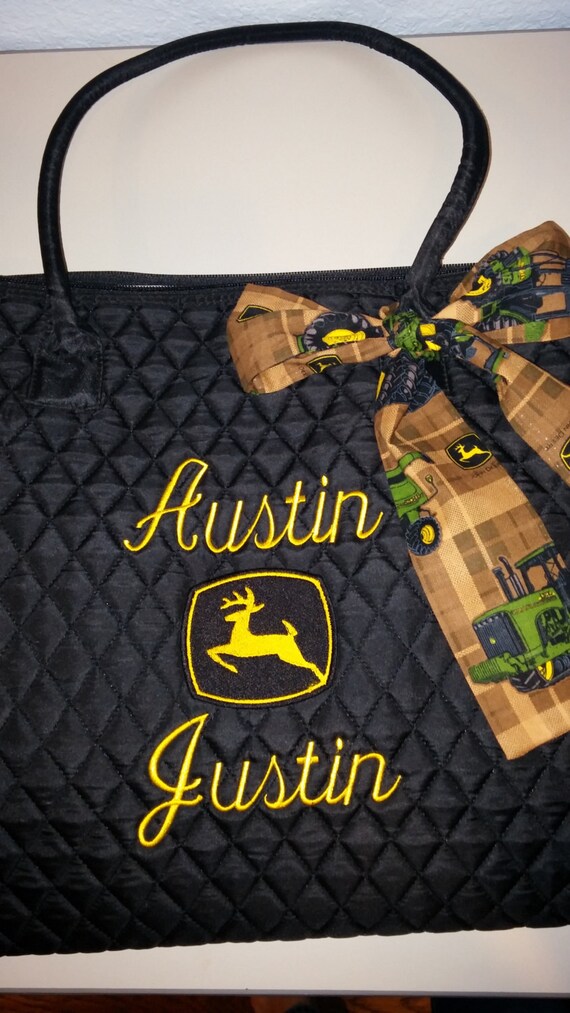 John Deere Black Quilted Large Tote Bag Custom by JJDESIGNZ