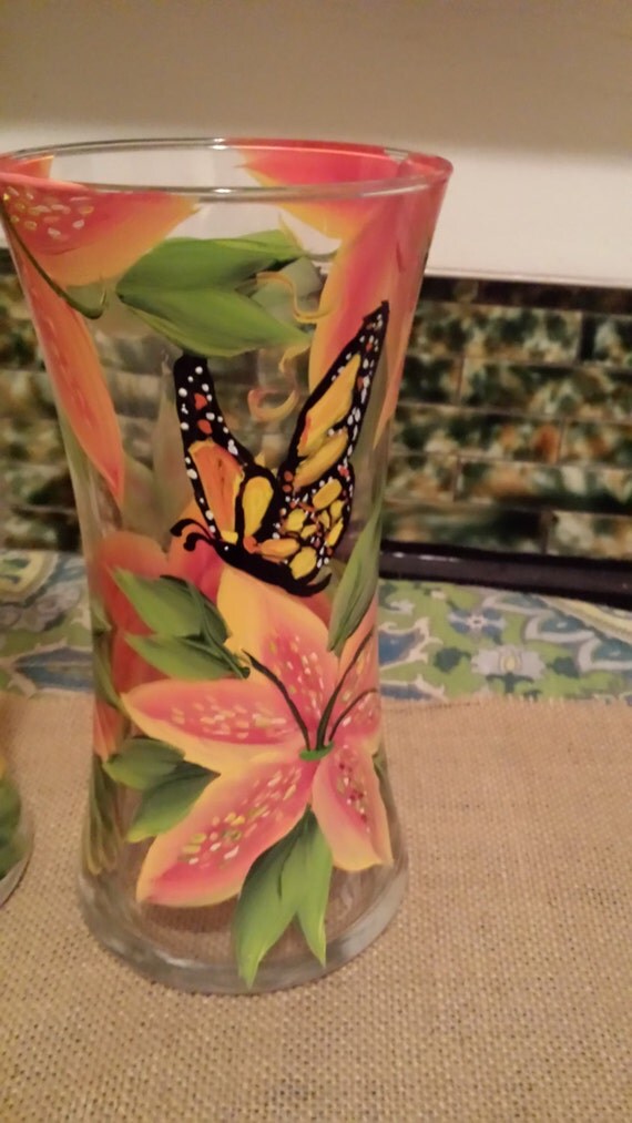 Hand painted tiger lily decorative vase choice of orange