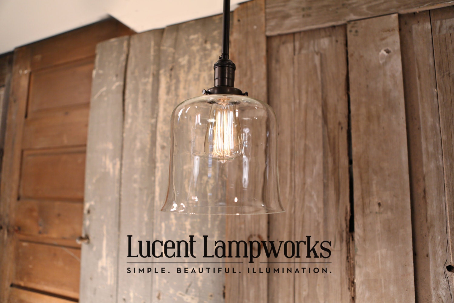 Flared Open Clear Shade Downrod Fixture 8 Inch