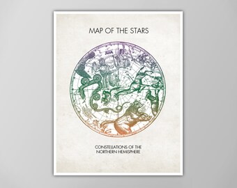 Map of the Stars, Vintage Constellation Map for Northern Hemisphere, Constellation Map Poster, Star Map Print, Constellation Illustration