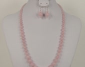 Necklace & Earring Set, 20" long, Rose Quartz Gemstone Beads