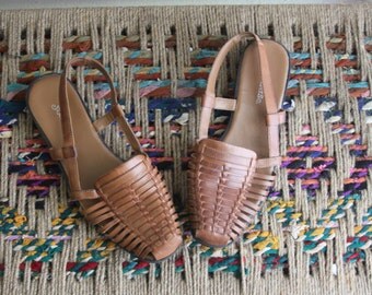 vintage brown leather woven flats size 8 1/2