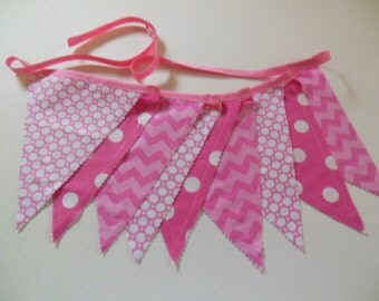 Fabric Banner in Pink Dots and Chevron, Pink Bunting for Girls Room or Shower