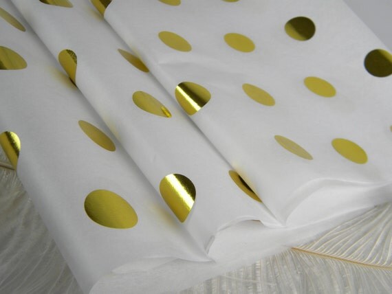 Gold Polka Dot Tissue Paper | Gold Dots on White | 24 Sheets | First ...