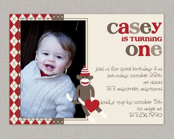 Sock Monkey Invitation, Sock Monkey Birthday Invitation, Sock Monkey Party Il_570xn