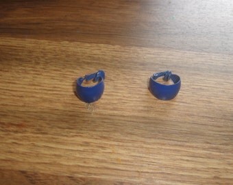 vintage clip on earrings blue metal hoops