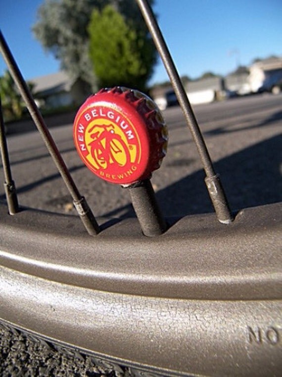 Beer bottle cap bicycle tire valve caps by MansfieldStudios