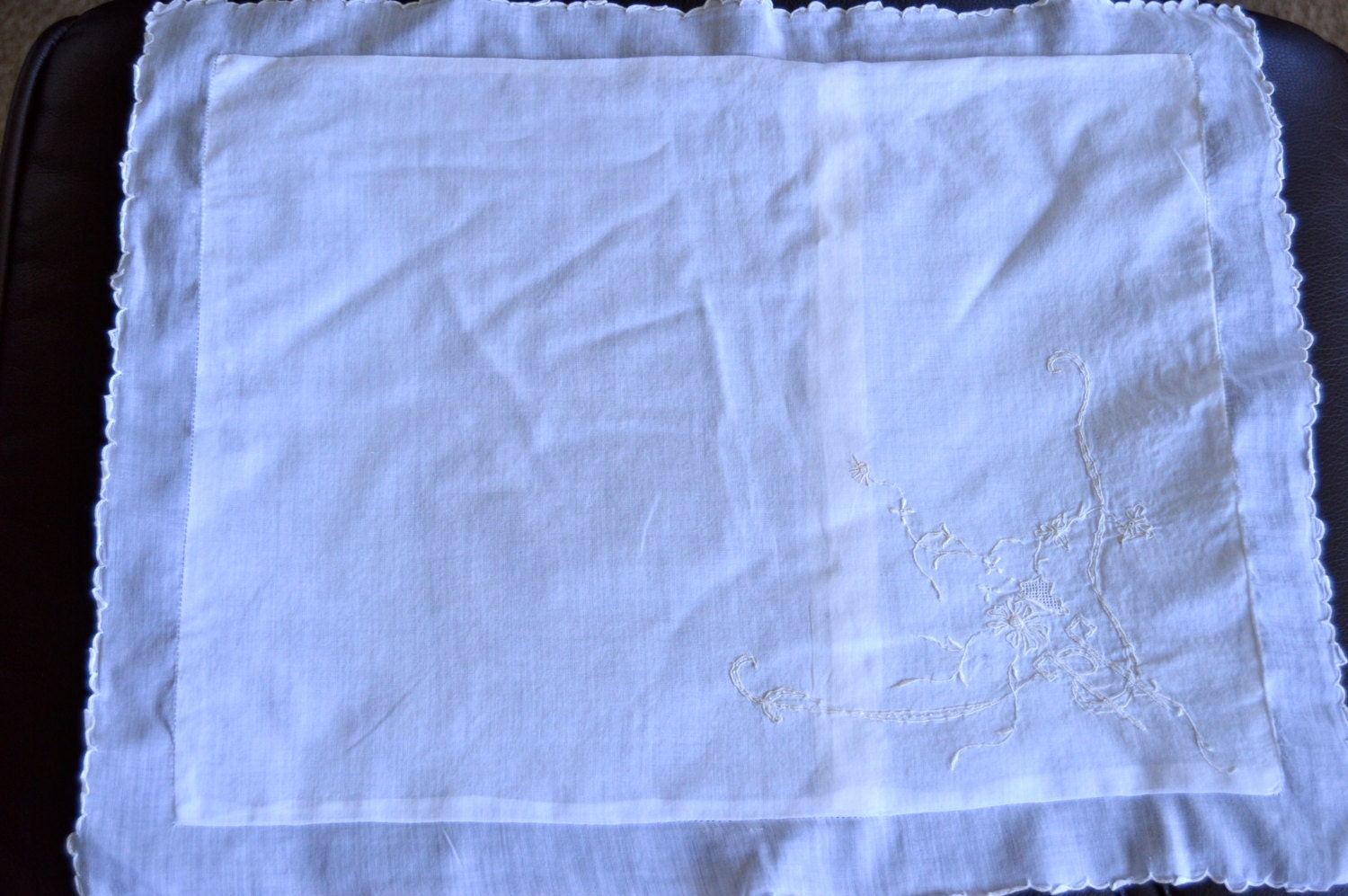 1940's Baby white Cotton Muslin Pillow Case Cover