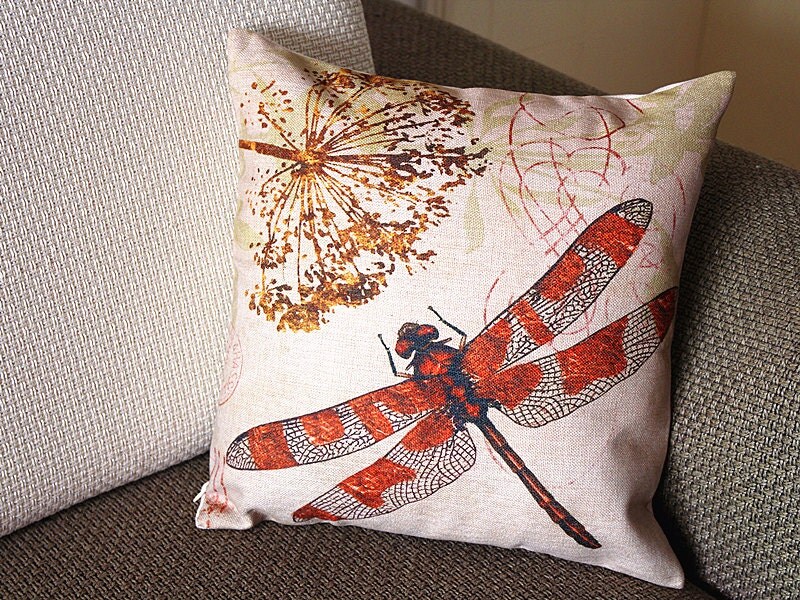 Designer Linen Pillow brown beige red Retro by sweetystore on Etsy