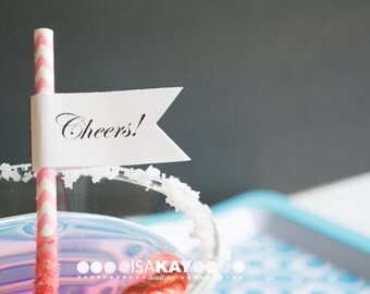 60 personalized custom flags for straws - stripe straws custom pendant flags - 5 pages printed - bridal shower wedding birthday baby shower