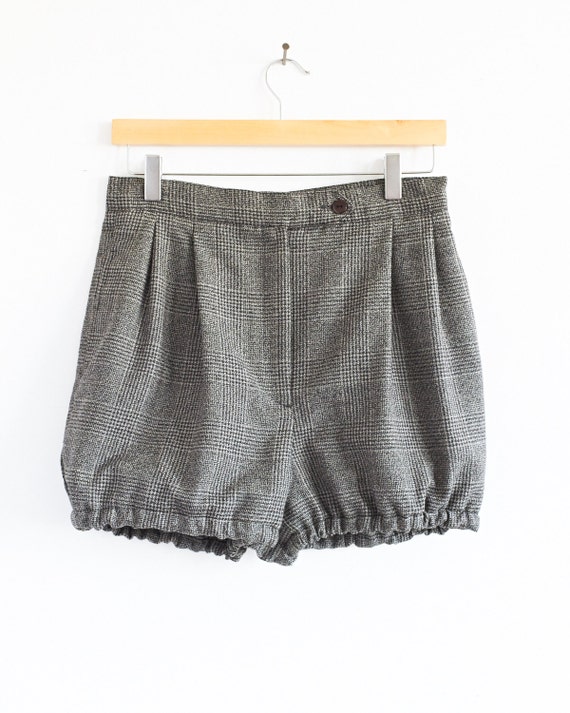 Black and Gray Plaid Shorts High Waisted Wool by BoomBloomers