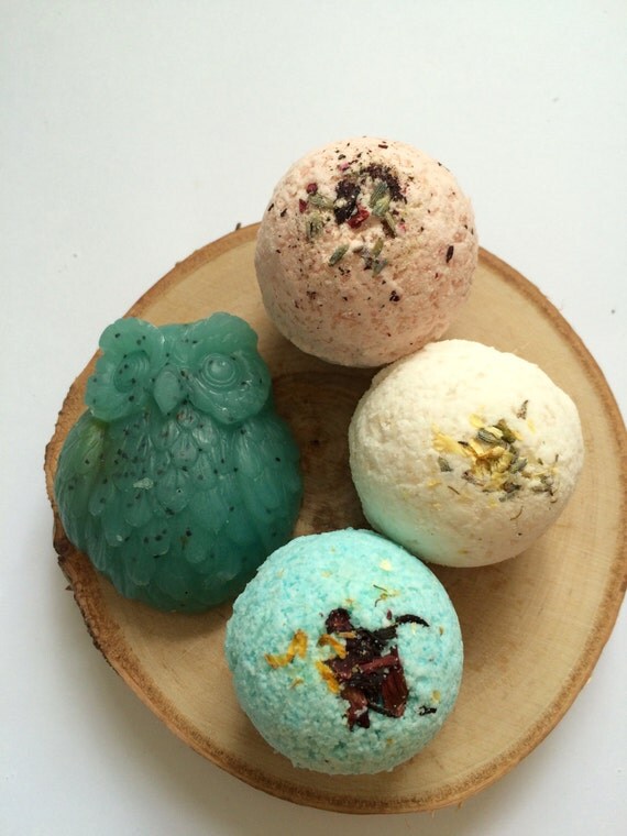 Dried Flower Bath Bomb Set Owl Soap gift by Nuesi on Etsy