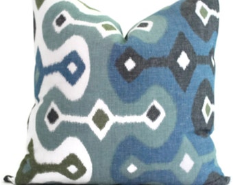 Martyn Bullard Schumacher Darya Ikat Sky 20x20 Decorative Pillow Cover Lumbar pillow - Throw Pillow - Accent Pillow