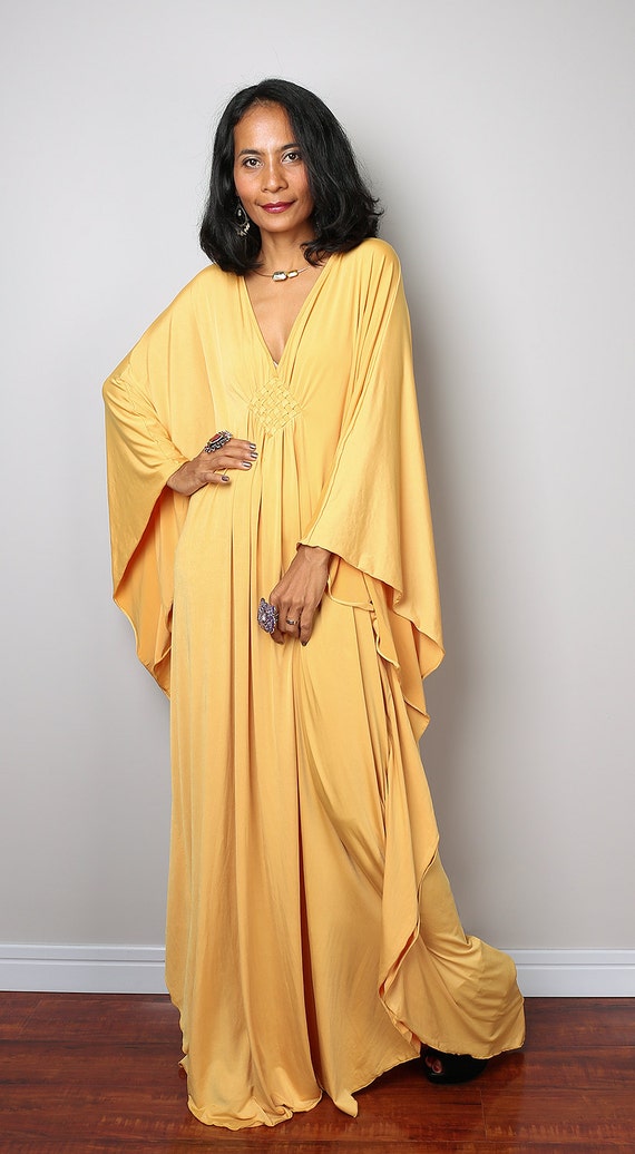 Kaftan Dress - Soft Yellow Kimono Dress: Funky Elegant Collection No.1