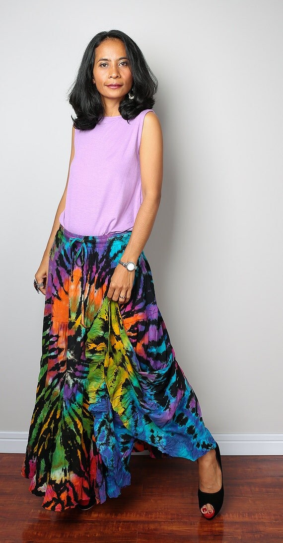 rainbow tie dye maxi skirt