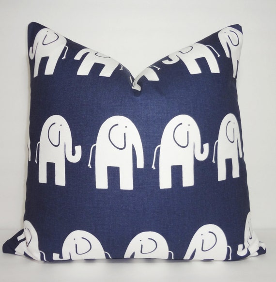 Navy Blue & White Elephant Pillow Cover Nursery Baby Boy Baby