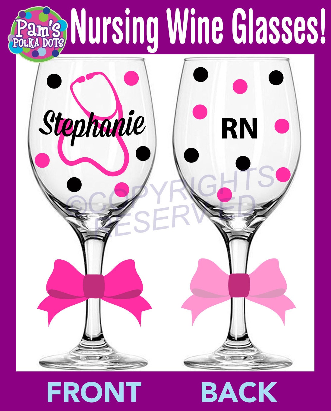 Personalized NURSING Tall Wine Glasses for RN LPN or BsN w/