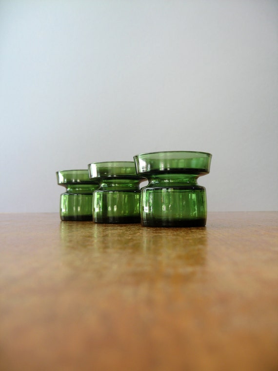 Three Vintage Dansk Green Glass Candle Holders