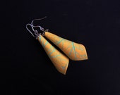 Pastel yellow vanilla earrings with turquoise textured leaf veins- polymer clay- leaf texture earrings- pastel- dangle - woodland- boho