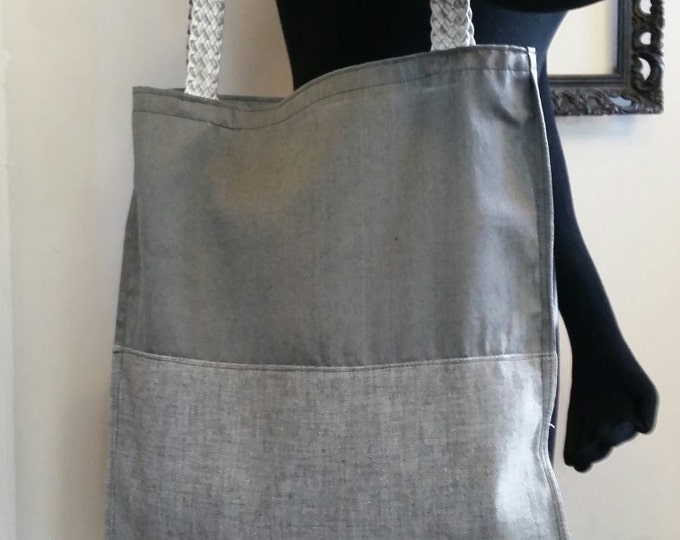 Tote Bag LP Bag Grey Two Tone Raw Silk and Linen