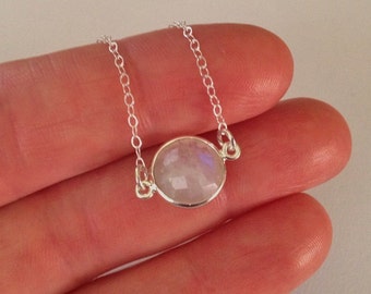 Moonstone Necklace in Sterling Silver -Silver Moonstone Necklace -Rainbow Moonstone Necklace
