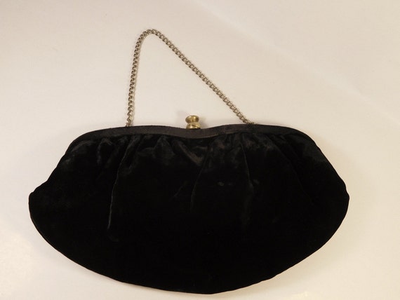 Vintage BLACK VELVET HANDBAG Purse Evening Bag Clutch