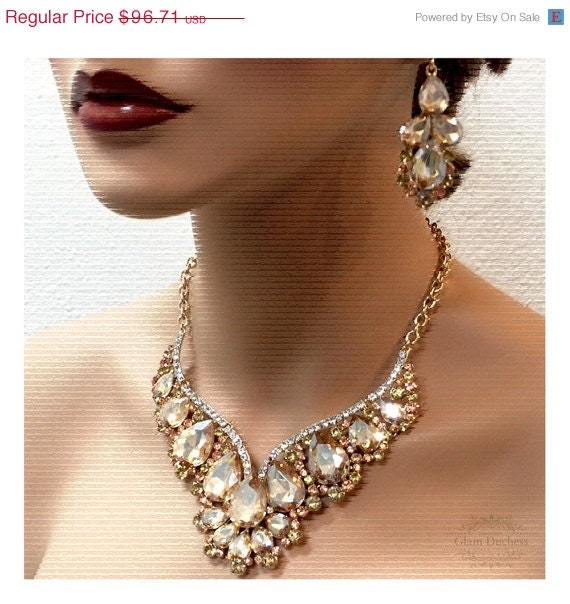 Wedding jewelry set Bridal back drop bib necklace by GlamDuchess