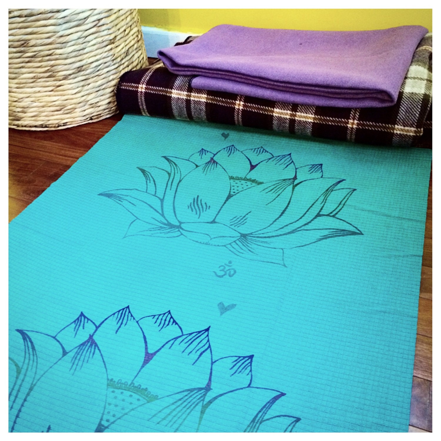 Lotus Flower Yoga Mat Towel with Om Symbols