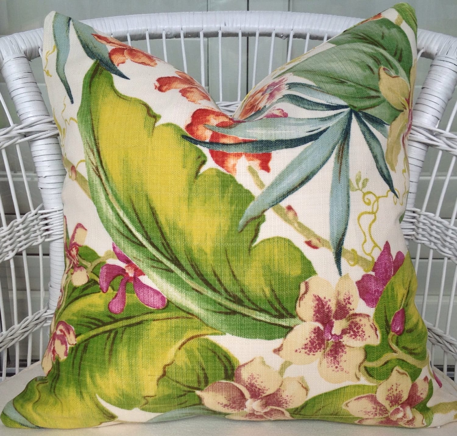 Tommy Bahama tropical orchid outdoor fabric pillow. by rosiestar