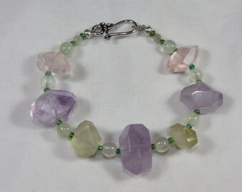 Quartz Crystal Bracelet With Rose, Lemon, Amethyst Quartz, Prehnite