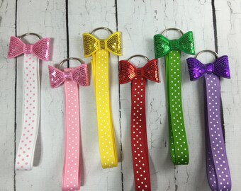Girls Hair Bow Holder - Choose 1 - Sequin Bow Hair Bow Holder with Polka or Stripe Ribbon - Your Choice of Color