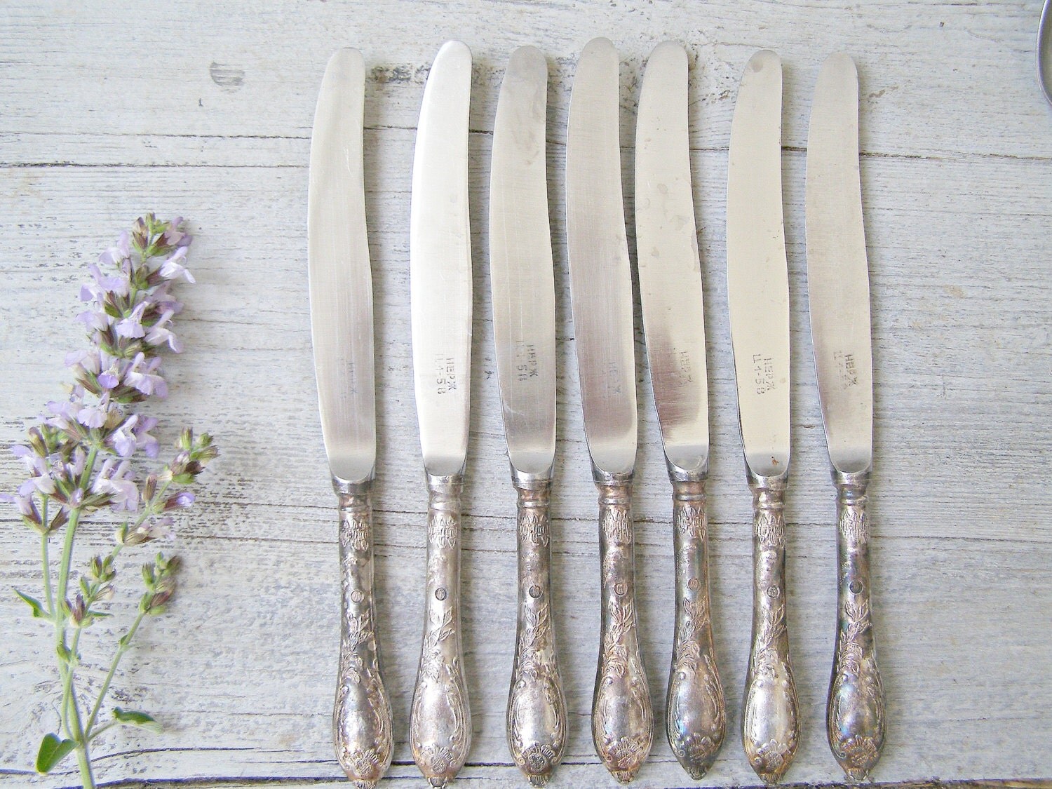 7 Soviet butter Knives, Vintage Silver plated Breakfast Knife set, Mid