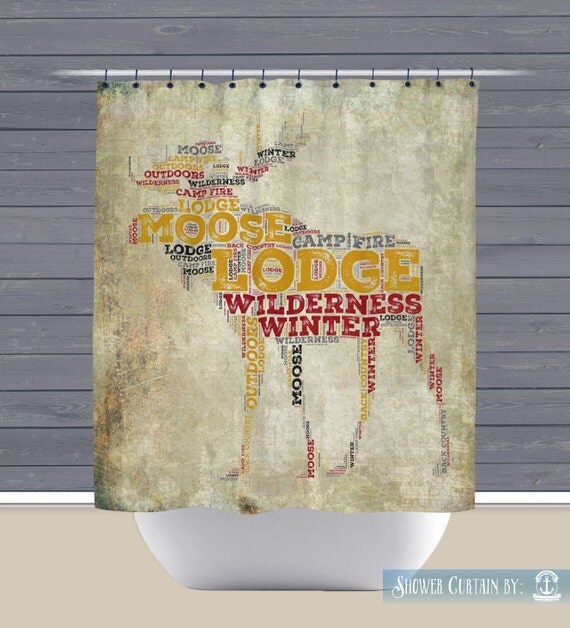 Moose Shower Curtain Rustic Lodge Wilderness Moose Typography