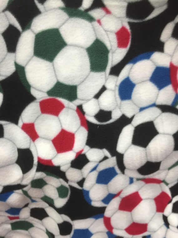 Multi Colored Soccer Fleece Fabric by the Yard by SOFIRETAIL