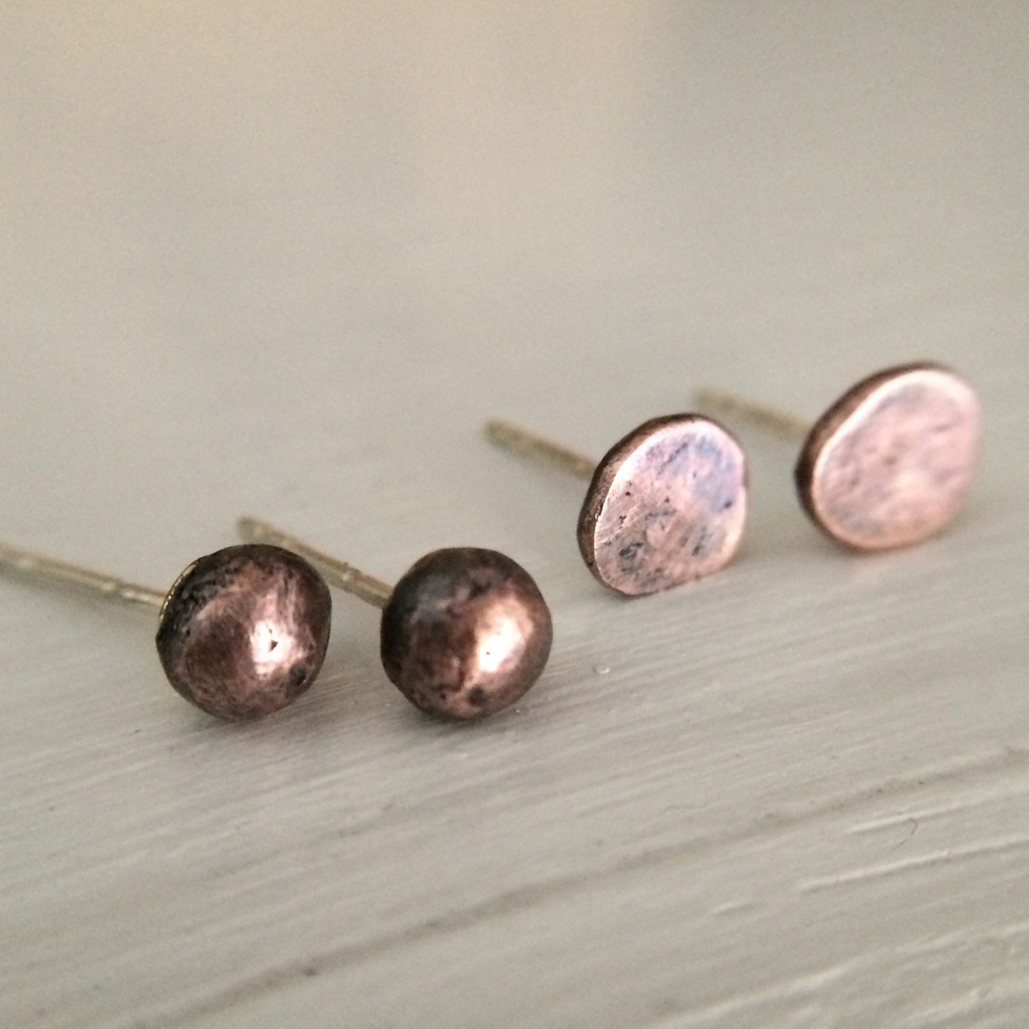 Minimalist Rustic Copper Earring Studs 4.55mm Ball Stud or