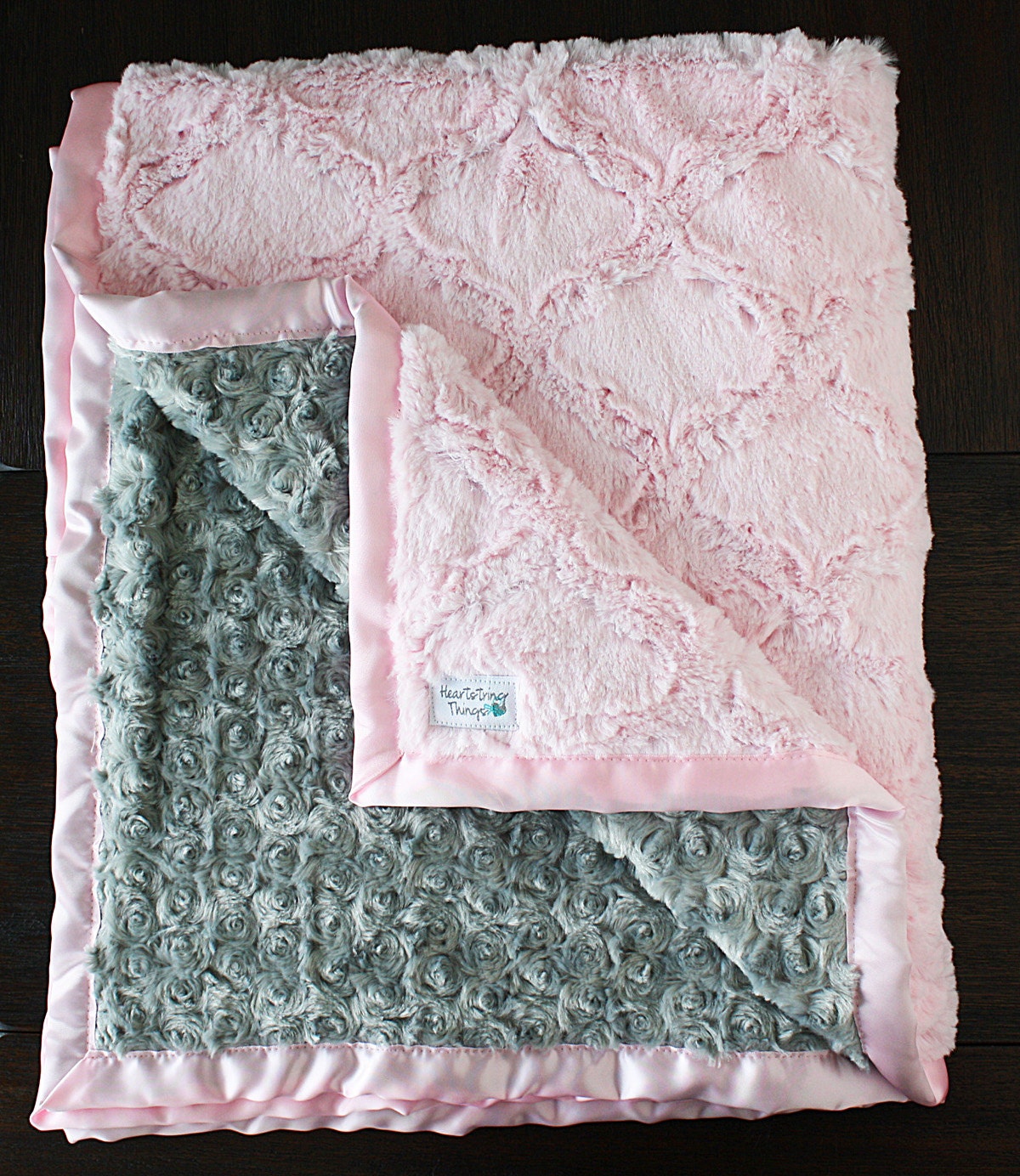 Custom Minky Blanket Pink and Grey Lattice blanket Smooth