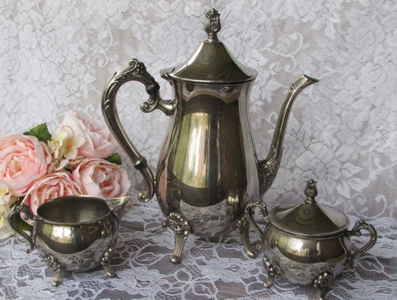 Vintage Silver Tea Set Silver Teapot Ornate by GardenofChic