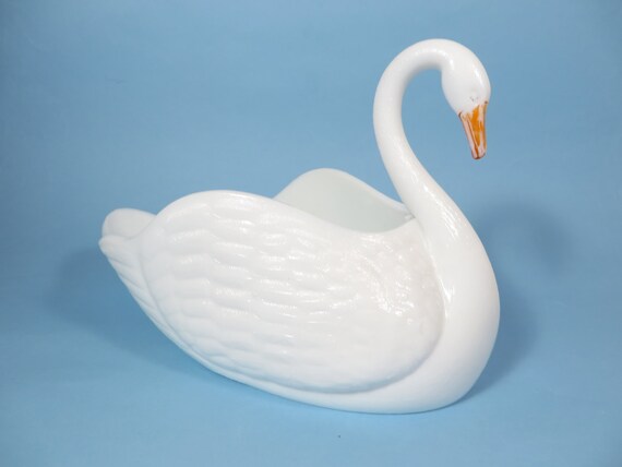 Items Similar To Vintage White Milk Glass Swan Vase Milk Glass Swan On Etsy