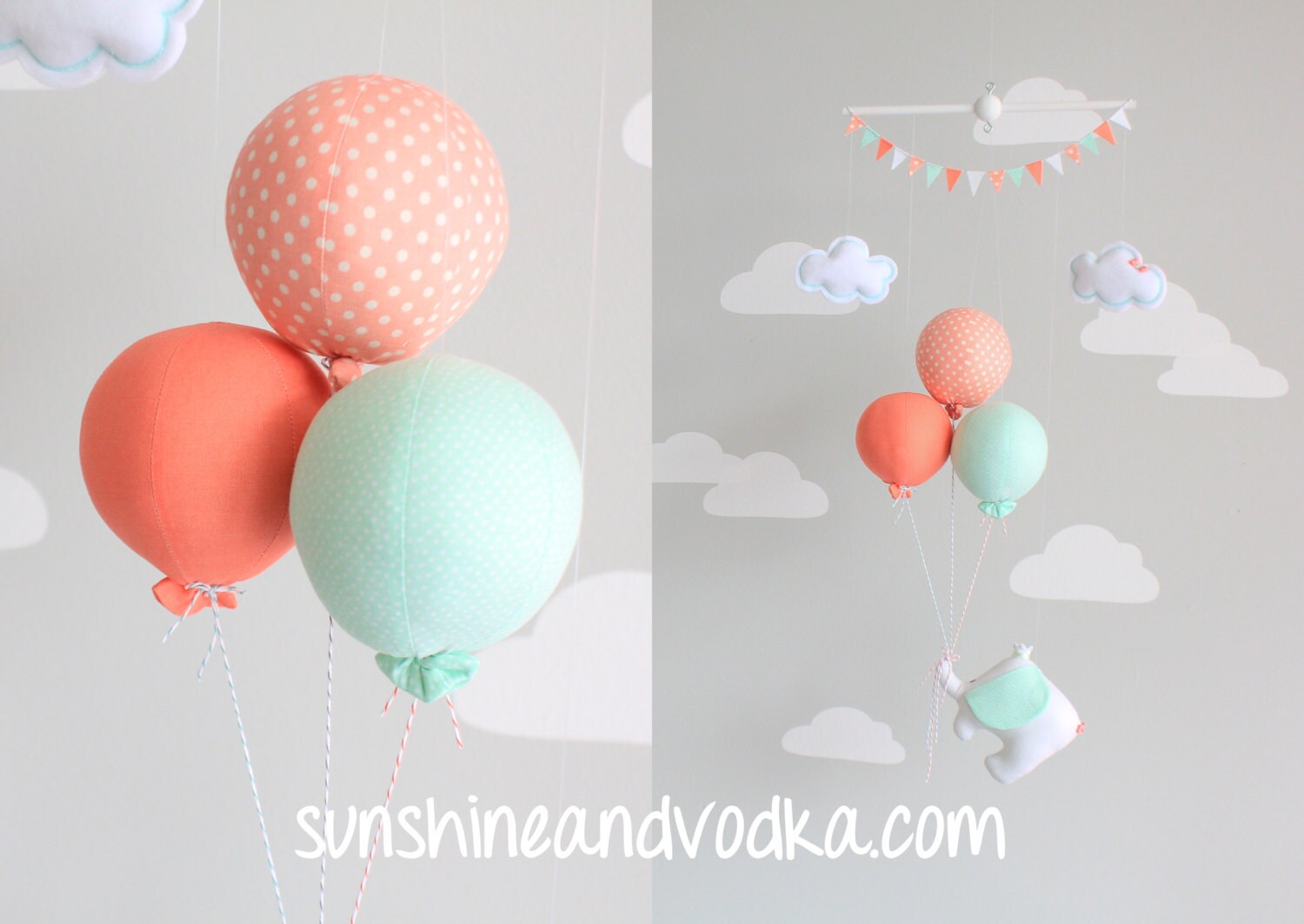 Mint en koraal baby mobile olifant en ballon door sunshineandvodka