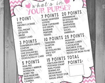 Girl Baby Shower Whats In Your Purse Game Baby Shower Games Boy Girl Shower Baby Girl Shower Printable Baby Shower Instant Download