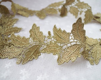 metiallic Gold lace trim with grace leaves