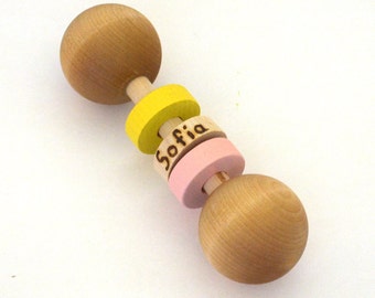 Baby Rattle - Personalized Baby Toy - Wooden Rattle - Waldorf - by hcwoodcraft