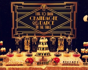 GREAT GATSBY Backdrop Banner - Art Deco 1920s Style Printable Artwork - Digital File - 60"w x 40"h - You Print - Champagne - Dance