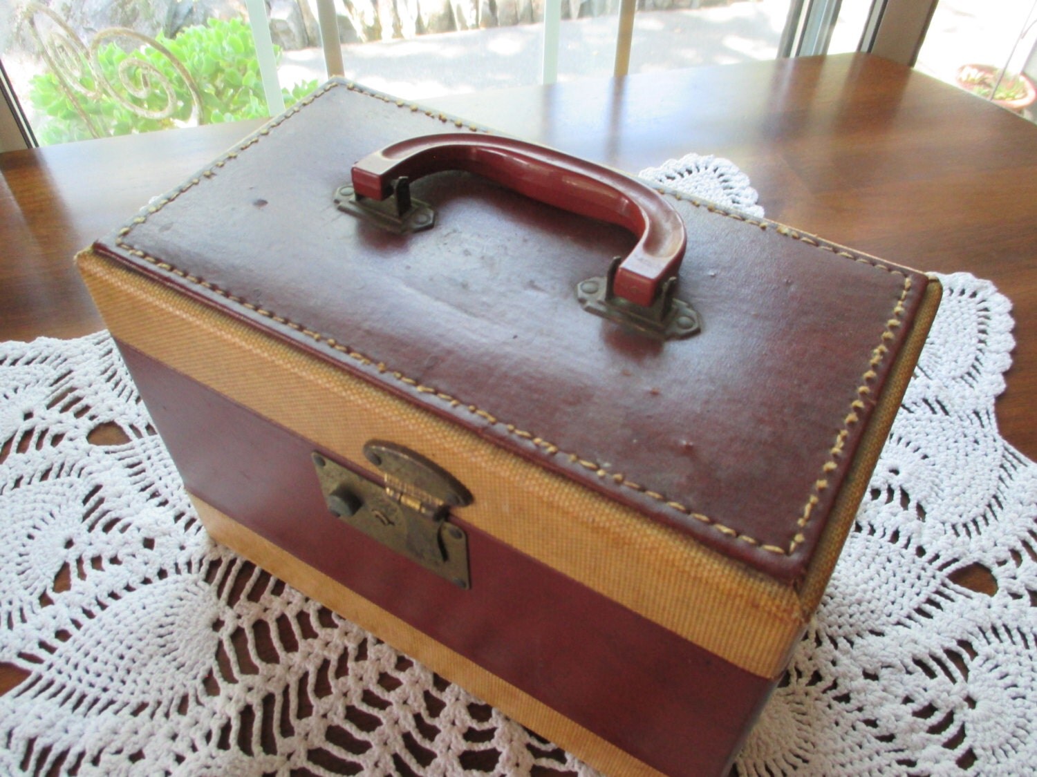 Antique “Train Case Style” Locking Sewing Box Haute Juice