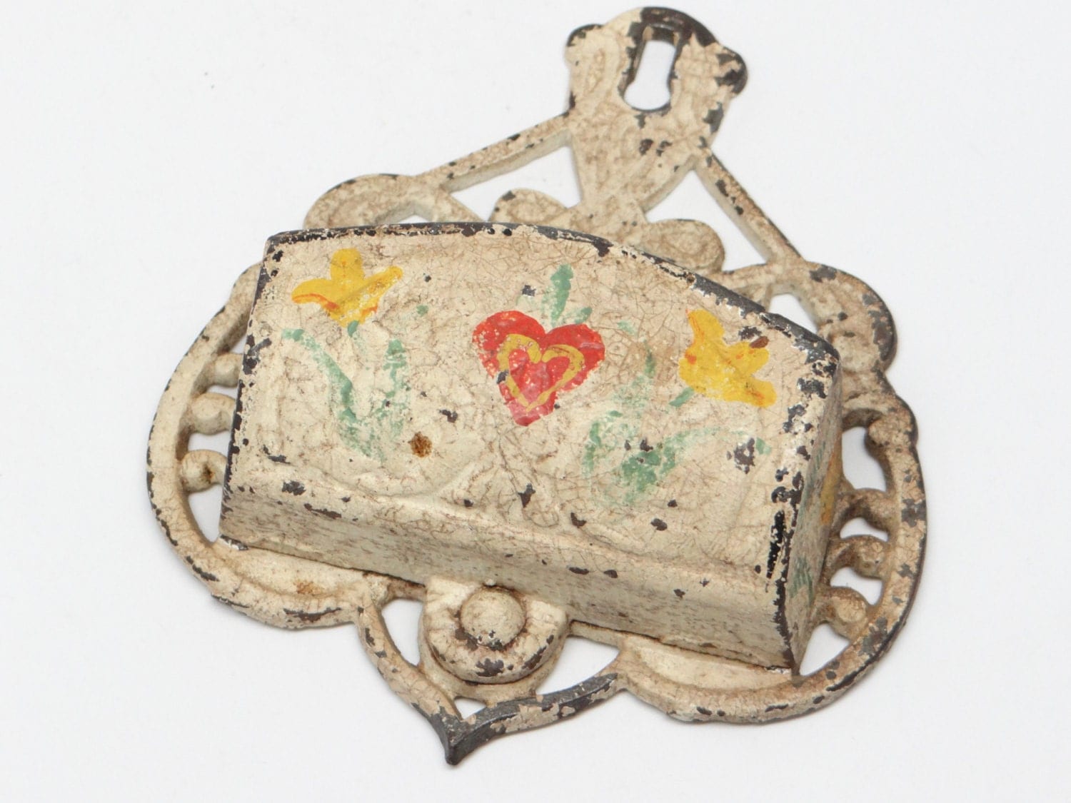 Antique Victorian Match Holder Cast Iron with Strikers and